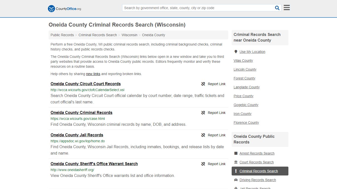 Criminal Records Search - Oneida County, WI (Arrests, Jails & Most ...