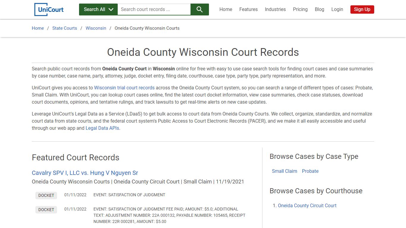 Oneida County Wisconsin Court Records | Wisconsin | UniCourt